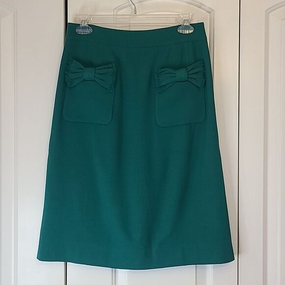 MARC Marc Jacobs TEAL WOOL SKIRT With Bows & Gold Zipper Pull Lined Size 4 Glee - Picture 1 of 10